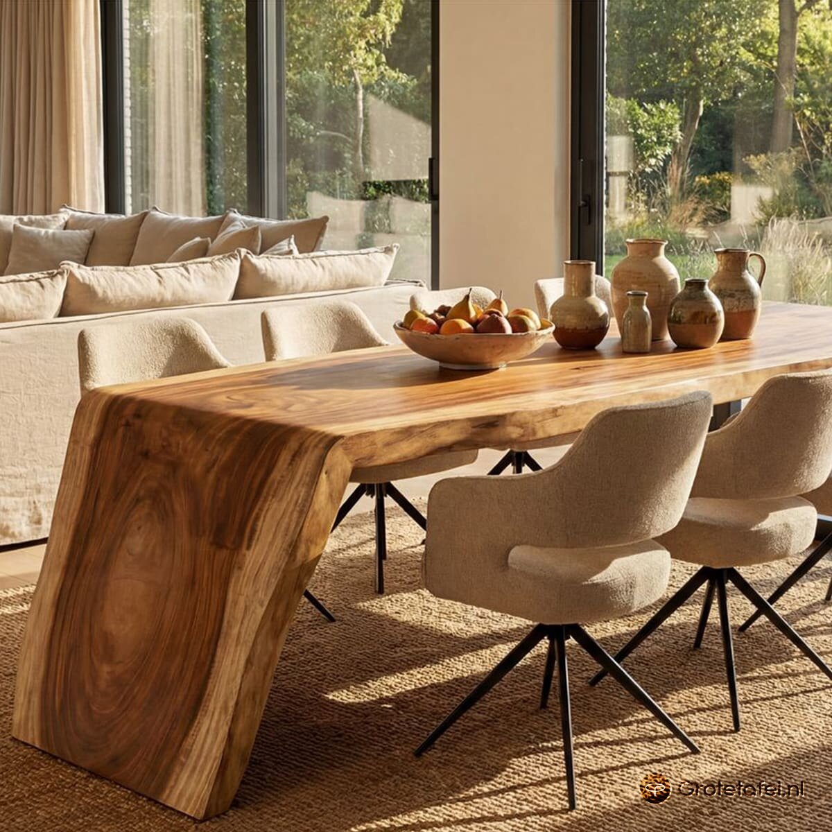 Waterval suar eettafel met live edge - Grotetafel.nl